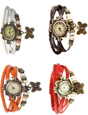 NS18 Vintage Butterfly Rakhi Combo of 4 White, Orange, Brown And Red Analog Watch  - For Women   Watches  (NS18)