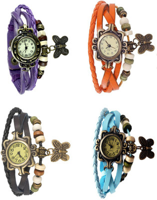 

Kissu Vintage Rakhi Combo of 4 Purple, Black, Orange And Sky Blue Watch - For Women