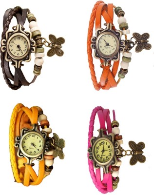 NS18 Vintage Butterfly Rakhi Combo of 4 Brown, Yellow, Orange And Pink Analog Watch  - For Women   Watches  (NS18)