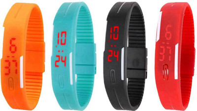 

Kissu Led Magnet Band Combo of 4 Orange, Sky Blue, Black And Red Watch - For Men & Women