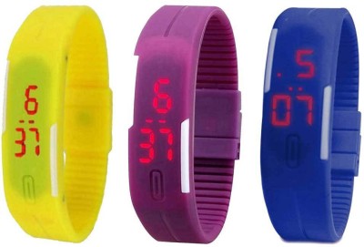 NS18 Silicone Led Magnet Band Combo of 3 Yellow, Purple And Blue Digital Watch  - For Boys & Girls   Watches  (NS18)