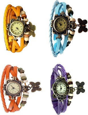 NS18 Vintage Butterfly Rakhi Combo of 4 Yellow, Orange, Sky Blue And Purple Analog Watch  - For Women   Watches  (NS18)