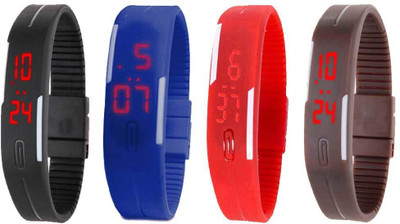 

NS18 Silicone Led Magnet Band Combo of 4 Black, Blue, Red And Brown Watch - For Boys & Girls
