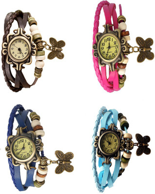 

Kissu Vintage Rakhi Combo of 4 Brown, Blue, Pink And Sky Blue Watch - For Women