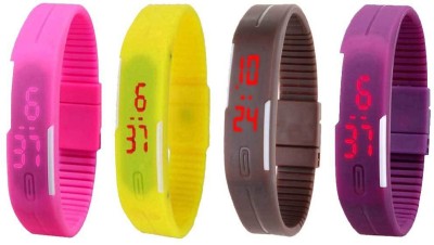 NS18 Silicone Led Magnet Band Watch Combo of 4 Pink, Yellow, Brown And Purple Digital Watch  - For Couple   Watches  (NS18)