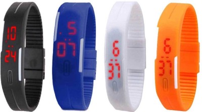 NS18 Silicone Led Magnet Band Combo of 4 Black, Blue, White And Orange Digital Watch  - For Boys & Girls   Watches  (NS18)