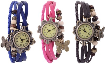 Rokcy Vintage Look Butterfly Analogue Beige Dial Girls' Watch Combo, Pack of 3 - BFLY_BRBUP Analog Watch  - For Girls   Watches  (Rokcy)
