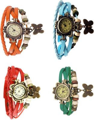 

Kissu Vintage Rakhi Combo of 4 Orange, Red, Sky Blue And Green Watch - For Women