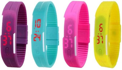 NS18 Silicone Led Magnet Band Combo of 4 Purple, Sky Blue, Pink And Yellow Digital Watch  - For Boys & Girls   Watches  (NS18)