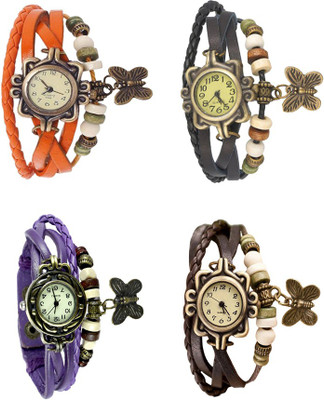 

Kissu Vintage Rakhi Combo of 4 Orange, Purple, Black And Brown Watch - For Women