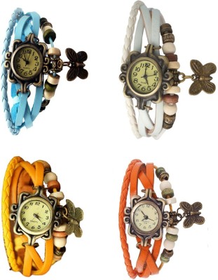 NS18 Vintage Butterfly Rakhi Combo of 4 Sky Blue, Yellow, White And Orange Analog Watch  - For Women   Watches  (NS18)