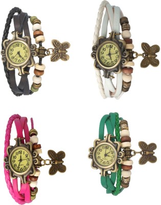 NS18 Vintage Butterfly Rakhi Combo of 4 Black, Pink, White And Green Analog Watch  - For Women   Watches  (NS18)