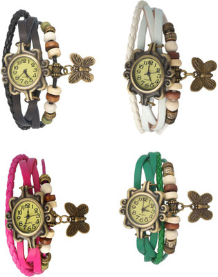 

NS18 Vintage Butterfly Rakhi Combo of 4 Black, Pink, White And Green Watch - For Women