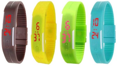 NS18 Silicone Led Magnet Band Watch Combo of 4 Brown, Yellow, Green And Sky Blue Digital Watch  - For Couple   Watches  (NS18)