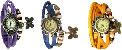 NS18 Vintage Butterfly Rakhi Combo of 3 Purple, Blue And Yellow Analog Watch  - For Women   Watches  (NS18)