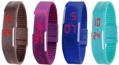 NS18 Silicone Led Magnet Band Watch Combo of 4 Brown, Purple, Blue And Sky Blue Digital Watch  - For Couple   Watches  (NS18)