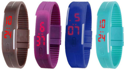 

NS18 Silicone Led Magnet Band Watch Combo of 4 Brown, Purple, Blue And Sky Blue Watch - For Couple