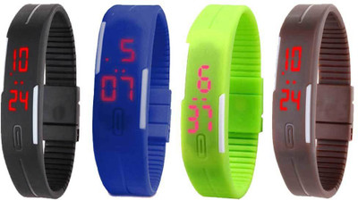 Kissu Led Magnet Band Combo of 4 Black, Blue, Green And Brown Watch - For Men & Women