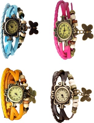NS18 Vintage Butterfly Rakhi Combo of 4 Sky Blue, Yellow, Pink And Brown Analog Watch  - For Women   Watches  (NS18)