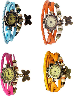 

Kissu Vintage Rakhi Combo of 4 Sky Blue, Pink, Orange And Yellow Watch - For Women