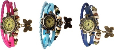 NS18 Vintage Butterfly Rakhi Watch Combo of 3 Pink, Sky Blue And Blue Analog Watch  - For Women   Watches  (NS18)