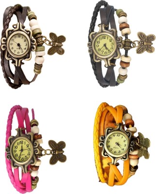 NS18 Vintage Butterfly Rakhi Combo of 4 Brown, Pink, Black And Yellow Analog Watch  - For Women   Watches  (NS18)