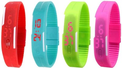 NS18 Silicone Led Magnet Band Combo of 4 Red, Sky Blue, Green And Pink Digital Watch  - For Boys & Girls   Watches  (NS18)
