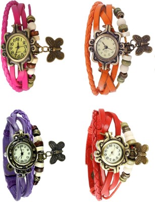 NS18 Vintage Butterfly Rakhi Combo of 4 Pink, Purple, Orange And Red Analog Watch  - For Women   Watches  (NS18)