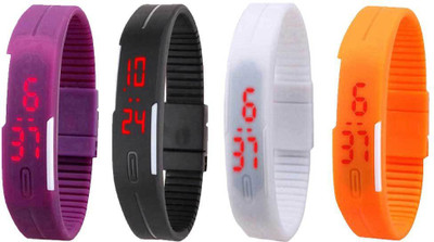

Kissu Led Magnet Band Combo of 4 Purple, Black, White And Orange Watch - For Men & Women