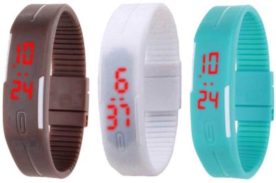NS18 Silicone Led Magnet Band Combo of 3 Brown, White And Sky Blue Digital Watch  - For Boys & Girls   Watches  (NS18)