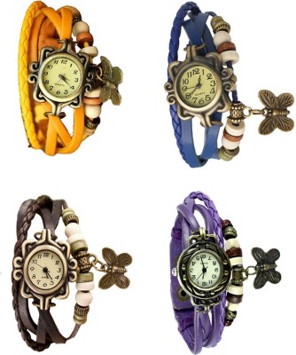 NS18 Vintage Butterfly Rakhi Combo of 4 Yellow, Brown, Blue And Purple Analog Watch  - For Women   Watches  (NS18)