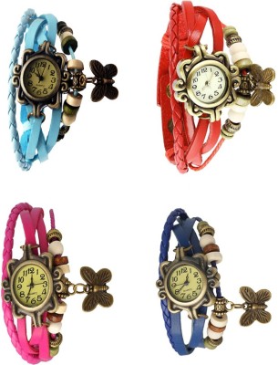 NS18 Vintage Butterfly Rakhi Combo of 4 Sky Blue, Pink, Red And Blue Analog Watch  - For Women   Watches  (NS18)