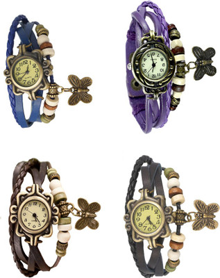 

NS18 Vintage Butterfly Rakhi Combo of 4 Blue, Brown, Purple And Black Watch - For Women