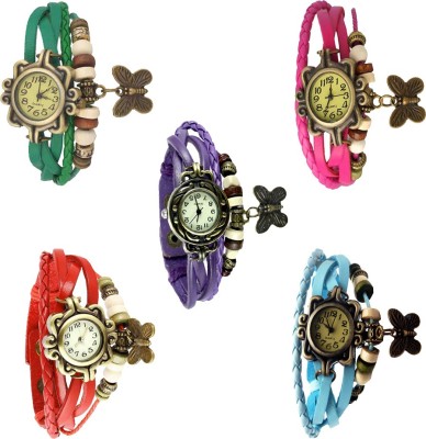 NS18 Vintage Butterfly Rakhi Combo of 5 Orange, Pink, Purple, Red And Sky Blue Analog Watch  - For Women   Watches  (NS18)