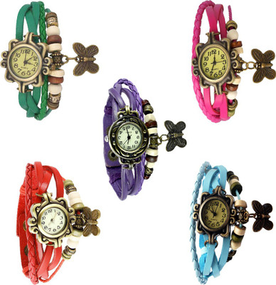 

NS18 Vintage Butterfly Rakhi Combo of 5 Orange, Pink, Purple, Red And Sky Blue Watch - For Women