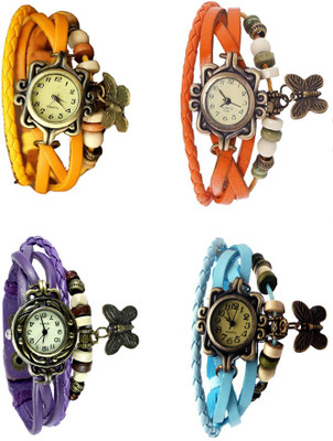 

Kissu Vintage Rakhi Combo of 4 Yellow, Purple, Orange And Sky Blue Watch - For Women