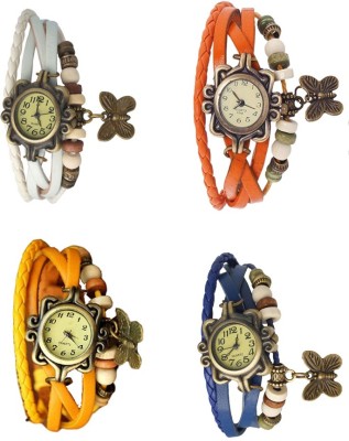 NS18 Vintage Butterfly Rakhi Combo of 4 White, Yellow, Orange And Blue Analog Watch  - For Women   Watches  (NS18)