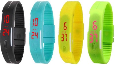 NS18 Silicone Led Magnet Band Combo of 4 Black, Sky Blue, Yellow And Green Digital Watch  - For Boys & Girls   Watches  (NS18)