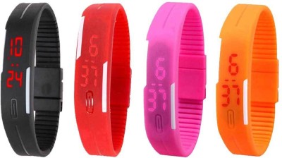 NS18 Silicone Led Magnet Band Combo of 4 Black, Red, Pink And Orange Digital Watch  - For Boys & Girls   Watches  (NS18)