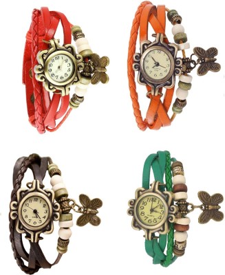 NS18 Vintage Butterfly Rakhi Combo of 4 Red, Brown, Orange And Green Analog Watch  - For Women   Watches  (NS18)