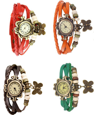 NS18 Vintage Butterfly Rakhi Combo of 4 Red, Brown, Orange And Green Analog Watch  - For Women   Watches  (NS18)