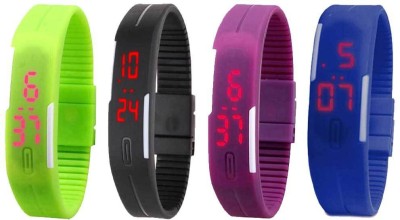 NS18 Silicone Led Magnet Band Combo of 4 Green, Black, Purple And Blue Digital Watch  - For Boys & Girls   Watches  (NS18)