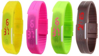 NS18 Silicone Led Magnet Band Combo of 4 Yellow, Pink, Green And Brown Digital Watch  - For Boys & Girls   Watches  (NS18)