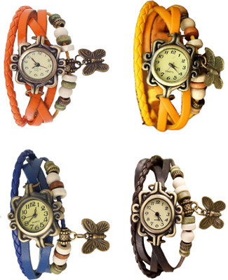 

Kissu Vintage Rakhi Combo of 4 Orange, Blue, Yellow And Brown Watch - For Women