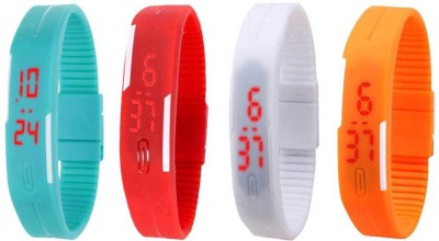 NS18 Silicone Led Magnet Band Combo of 4 Sky Blue, Red, White And Orange Digital Watch  - For Boys & Girls   Watches  (NS18)