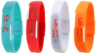 

Kissu Led Magnet Band Combo of 4 Sky Blue, Red, White And Orange Watch - For Men & Women
