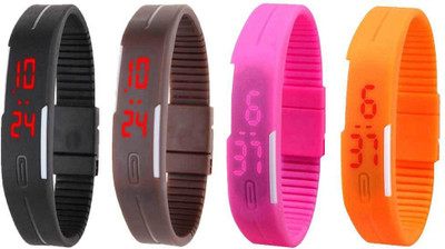 

Kissu Led Magnet Band Combo of 4 Black, Brown, Pink And Orange Watch - For Men & Women