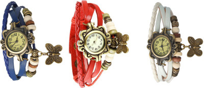 

Kissu Vintage Rakhi Combo of 3 Blue, Red And White Watch - For Women