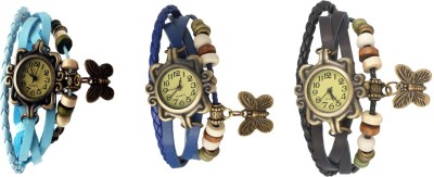 NS18 Vintage Butterfly Rakhi Watch Combo of 3 Sky Blue, Blue And Black Analog Watch  - For Women   Watches  (NS18)