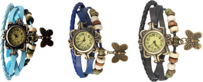 NS18 Vintage Butterfly Rakhi Watch Combo of 3 Sky Blue, Blue And Black Analog Watch  - For Women   Watches  (NS18)